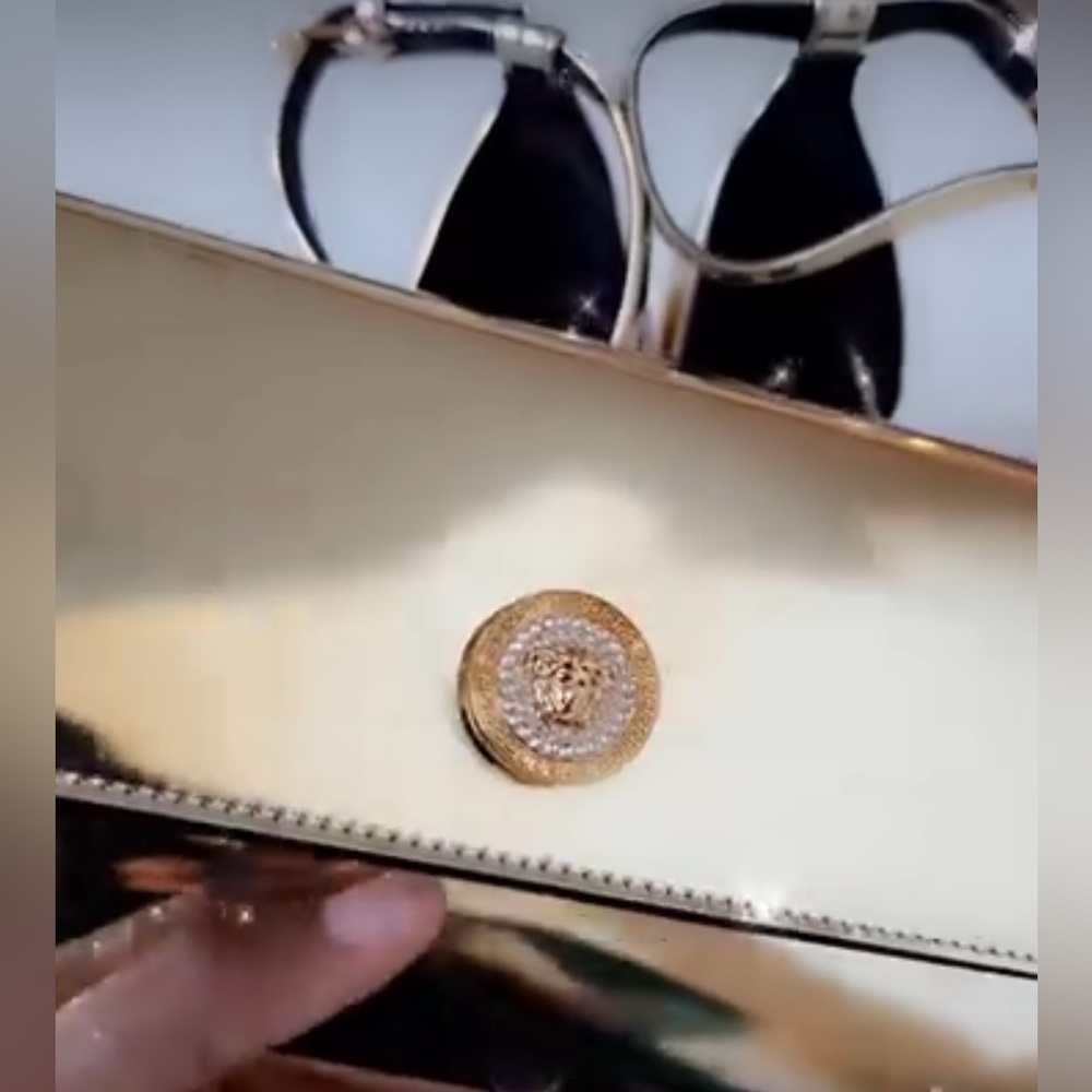 VERSACE Metallic Gold clutch bag with gold chain NEW